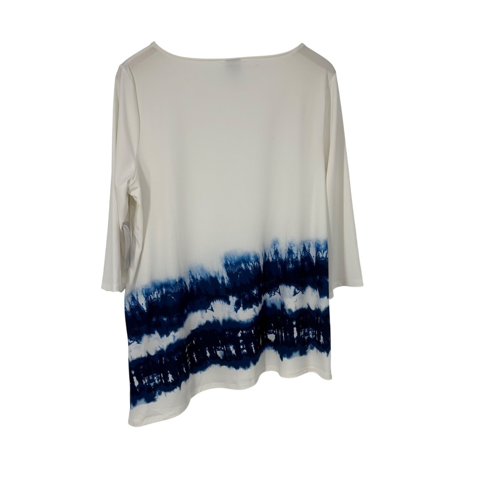Chicos Artist Series White Blue Tie Dye Asymmetrical Hem Tunic Top XL 3 NEW - Picture 2 of 9